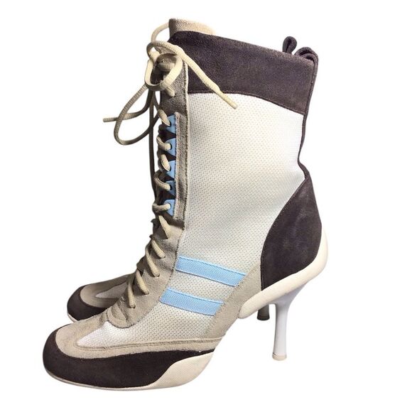 Baker’s Y2K Suede Nylon High Heel Ankle Boots Stylish Beige and Brown Size 8 1/2 - Picture 3 of 14